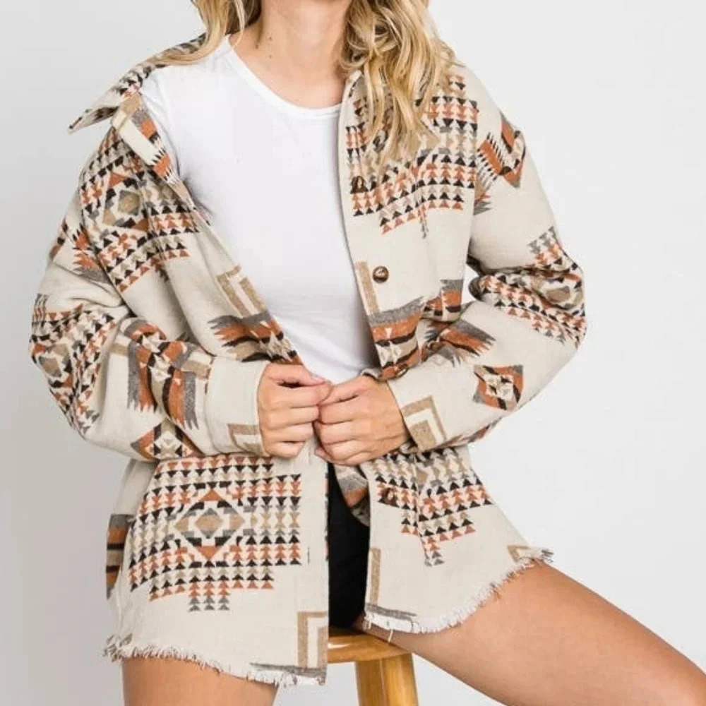 Boho Aztec Button Down Jacket New - Picture 5 of 8